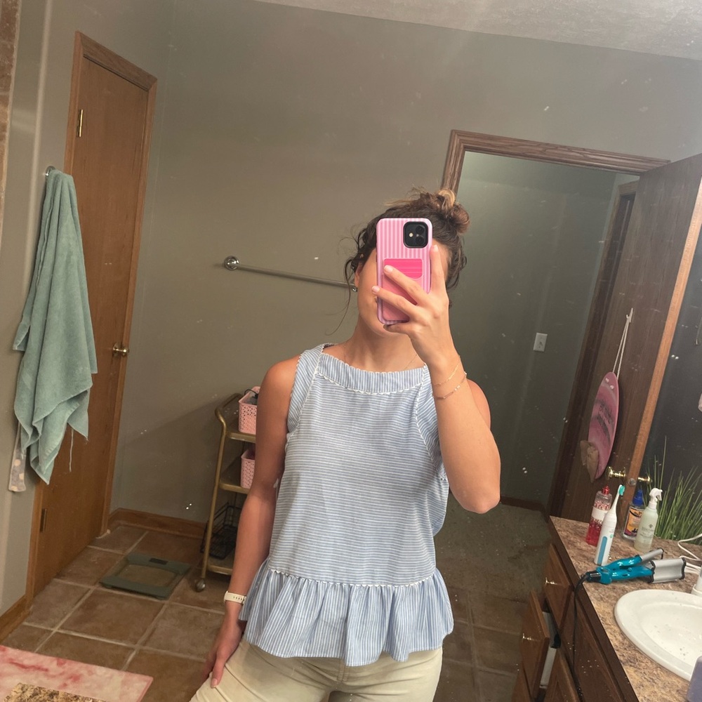 Altar'd State Light Blue Striped Tank Top